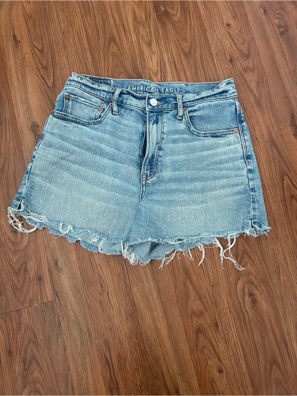 American Eagle Outfitters Light Wash Denim Frayed Hem Shorts - Size 8